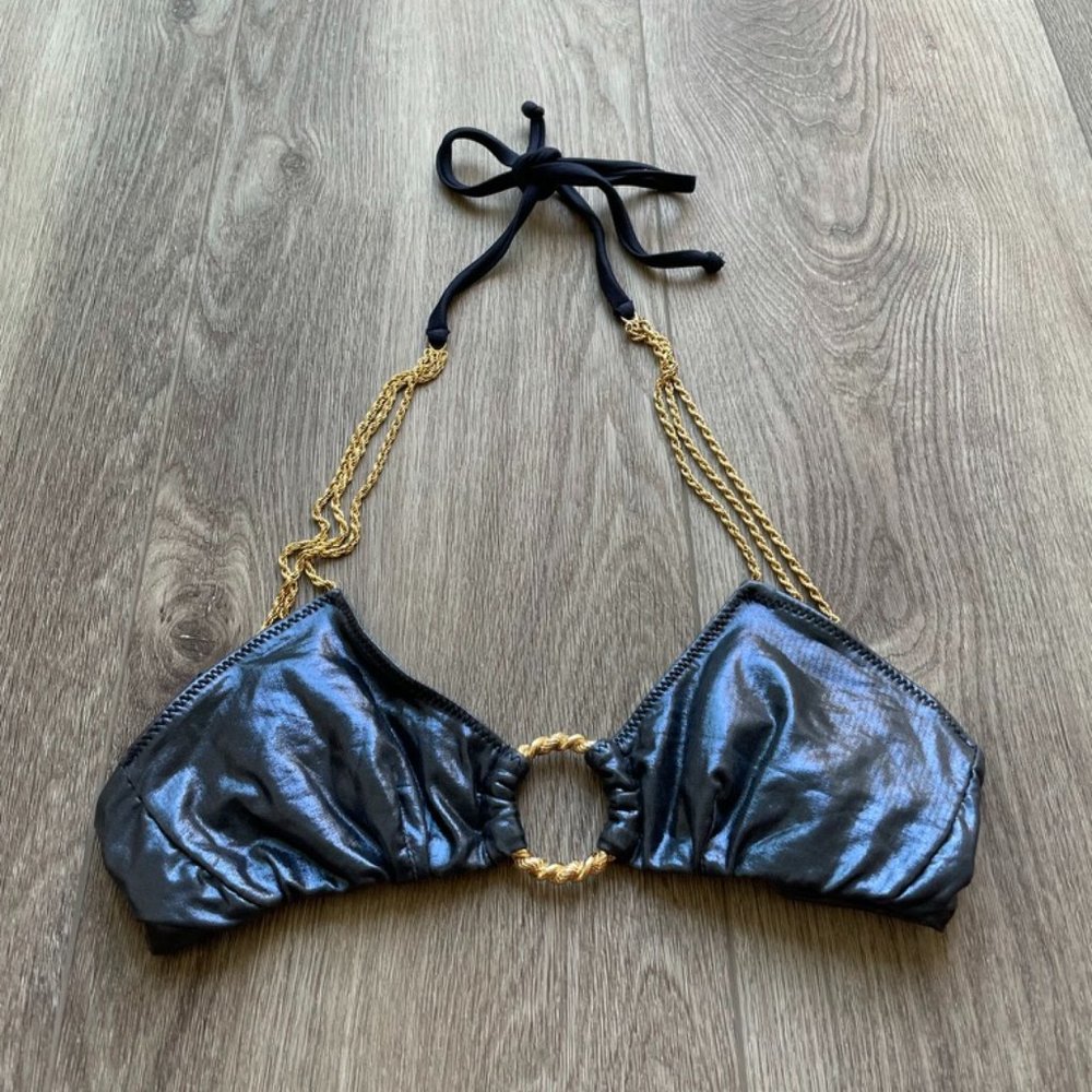 BEACH BUNNY SWIMWEAR BLUE CHAIN BIKINI TOP SIZE XS